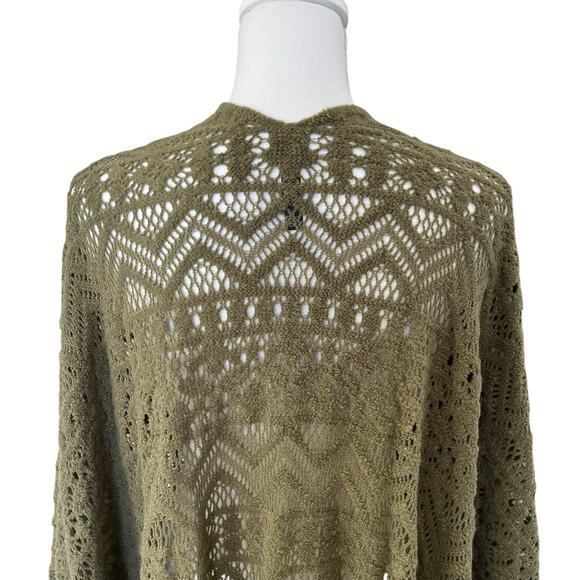 Torrid Shawl Ruana Women's One Size Plus 1X-4X Olive Green Pointelle Fringe - Picture 6 of 8